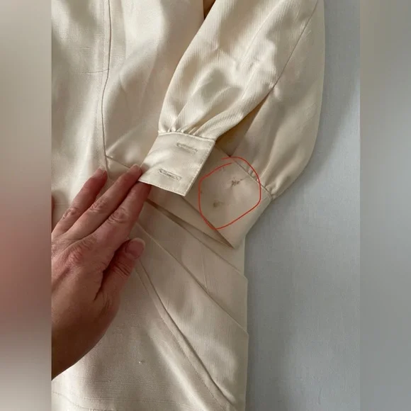 Vintage Silk Cream Button Midi Dress with Shoulder Pads Medium M - Picture 9 of 15